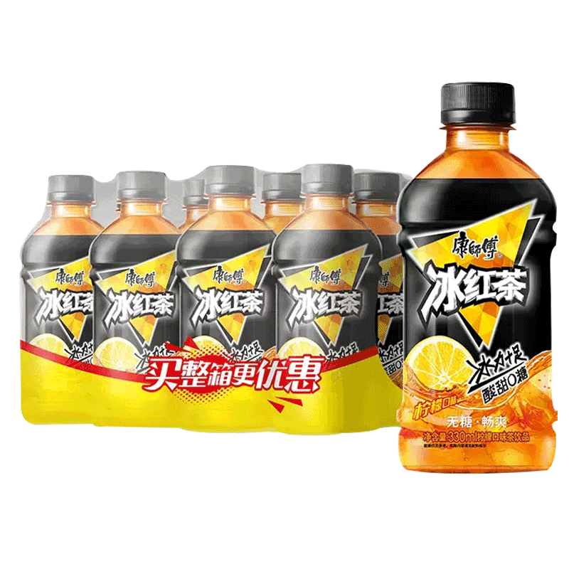 12瓶康师傅无糖冰红茶0糖0卡柠檬味300ml瓶装夏季饮品纯悦