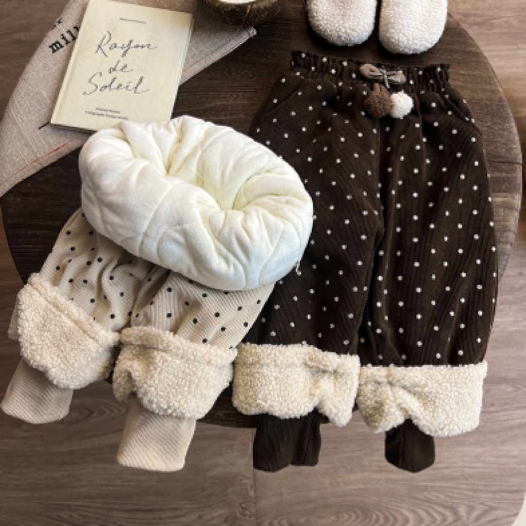 女童棉裤加绒加厚过冬款束脚裤宝宝小童波点裤棉裤夹棉加厚休闲裤