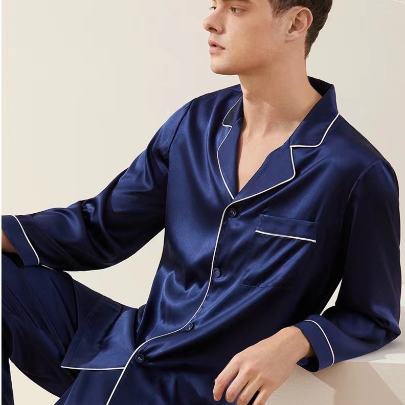 真丝桑蚕丝长袖长裤套装情侣款丝滑外穿睡衣家居服高端品质