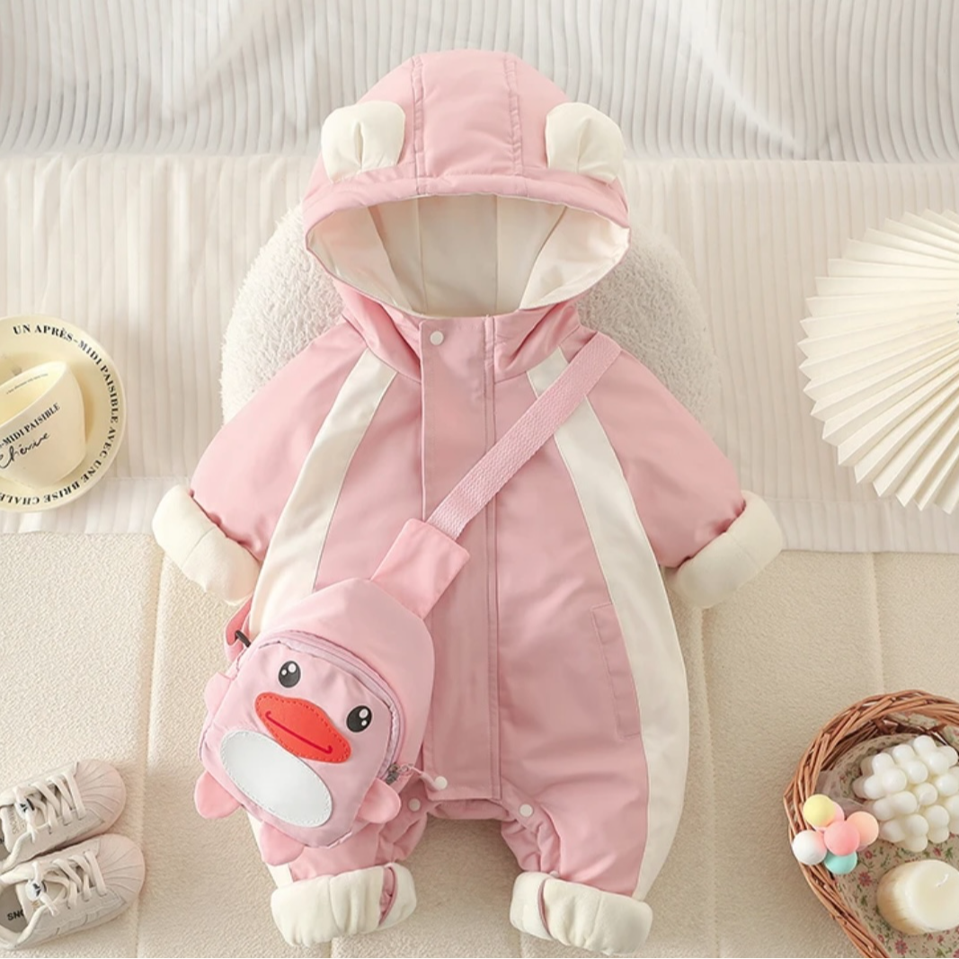 （加棉加绒）婴儿冲锋衣哈衣卡通宝宝连体衣洋气加厚女宝连帽冬季