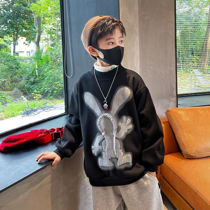 炸街童装男童加绒卫衣秋冬款2023新款儿童冬装加厚上衣大男孩冬季