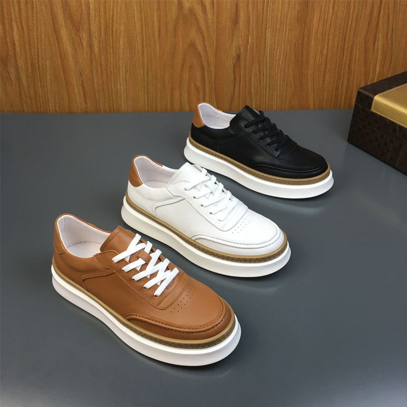 秋季春季真皮牛皮透气小白鞋男厚底皮鞋运动休闲鞋轻便潮鞋男款潮