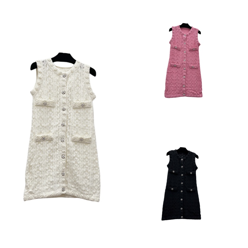 3833 女装连衣裙小香风气质针织时尚法式无袖名媛蕾丝百搭女士