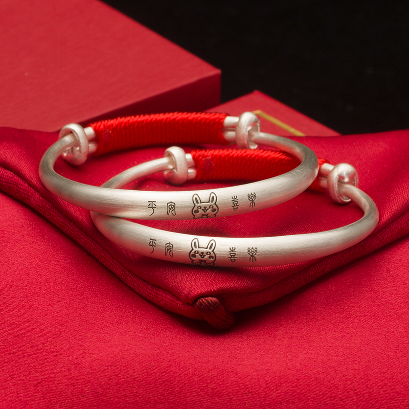 足银手镯 婴儿银手镯宝宝9999纯银兔新生儿百日宴满月周岁镯子