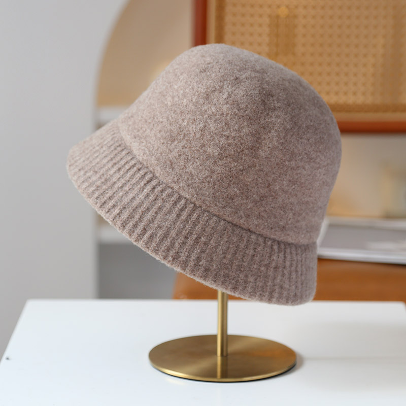 秋冬新款简约设计纯羊毛针织渔夫帽日系保暖盆帽显脸小女秋冬百搭