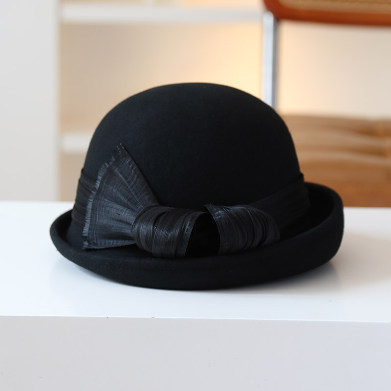 秋冬高端羊毛呢小礼帽女手工褶皱日系复古盆帽优雅圆顶卷边渔夫帽