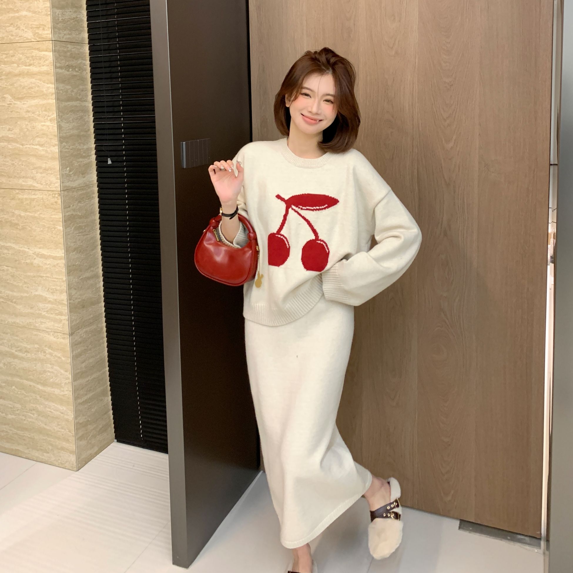 【芝士Cheese】樱桃甜点画报毛衣套装