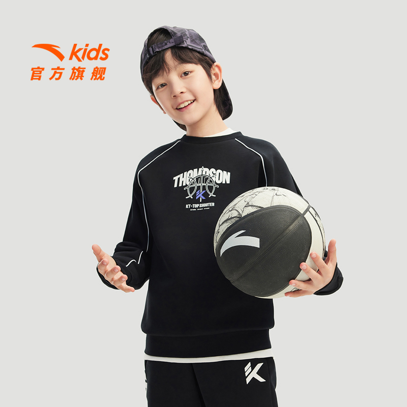 安踏儿童男大童针织套头衫2025春新款舒适柔软亲肤青少年运动卫衣