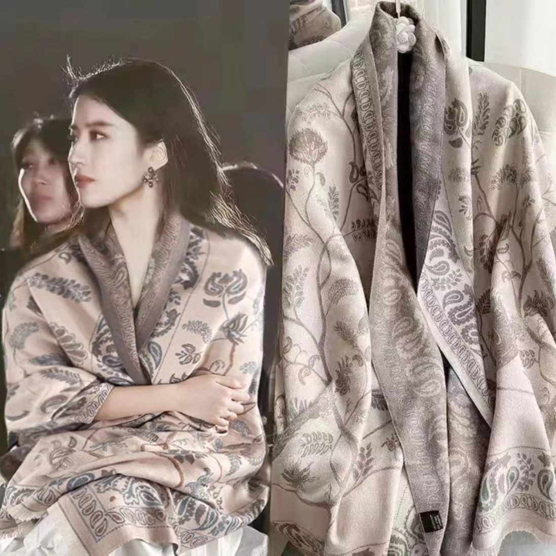 秋冬春秋新款披肩外搭办公室午睡毯子围巾印花流苏 保暖围巾时尚