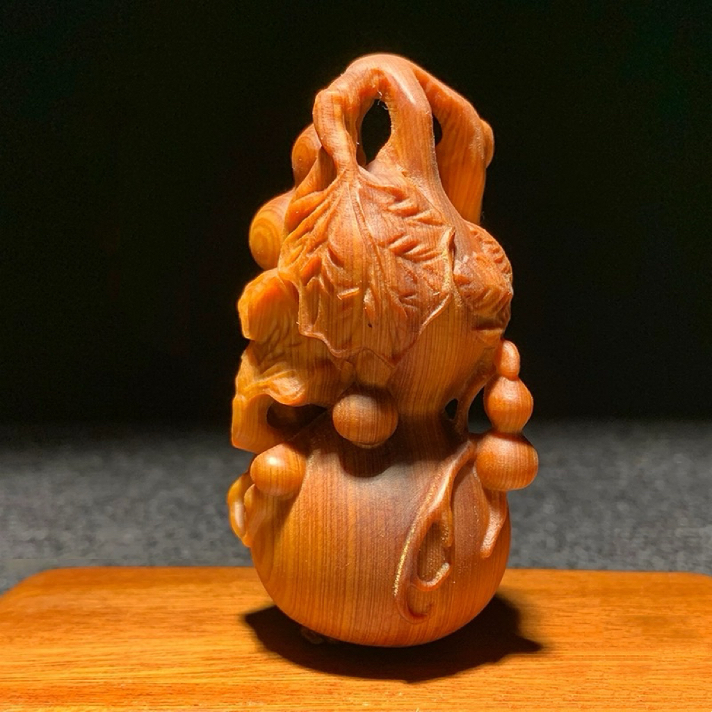 天然太行崖柏木雕刻五福葫芦手把件高油高密陈化老料文玩葫芦挂件