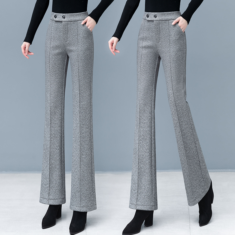 亿变公主毛呢喇叭裤女秋冬2025新款韩版毛呢裤子高腰休闲微喇裤女