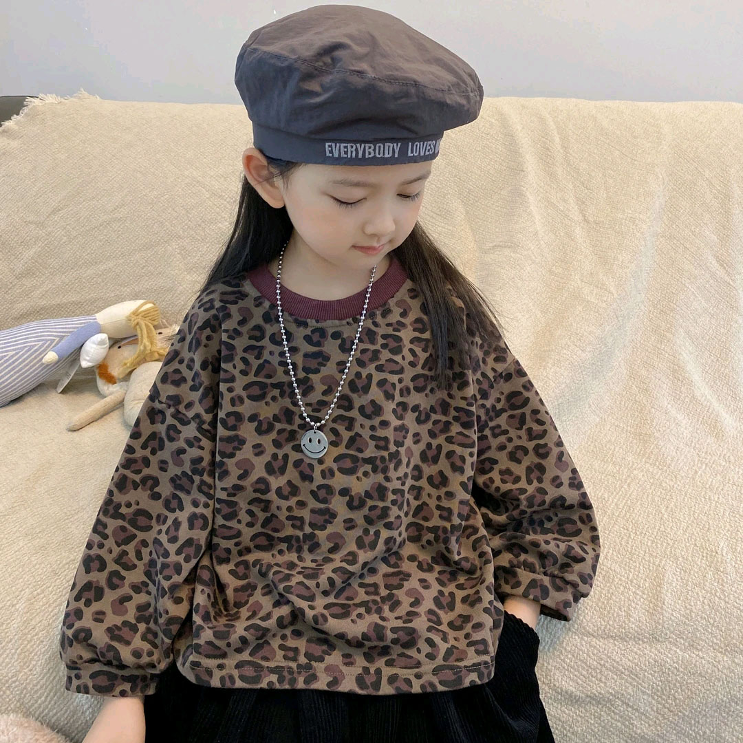 女童豹纹卫衣2025秋季新款儿童洋气复古中性韩版长袖宝宝秋装上衣