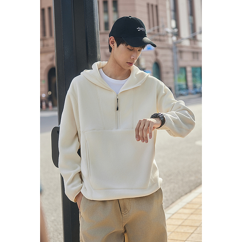 棉先生【断码特惠】双层高山绒半开襟连帽卫衣摇粒绒休闲347808008