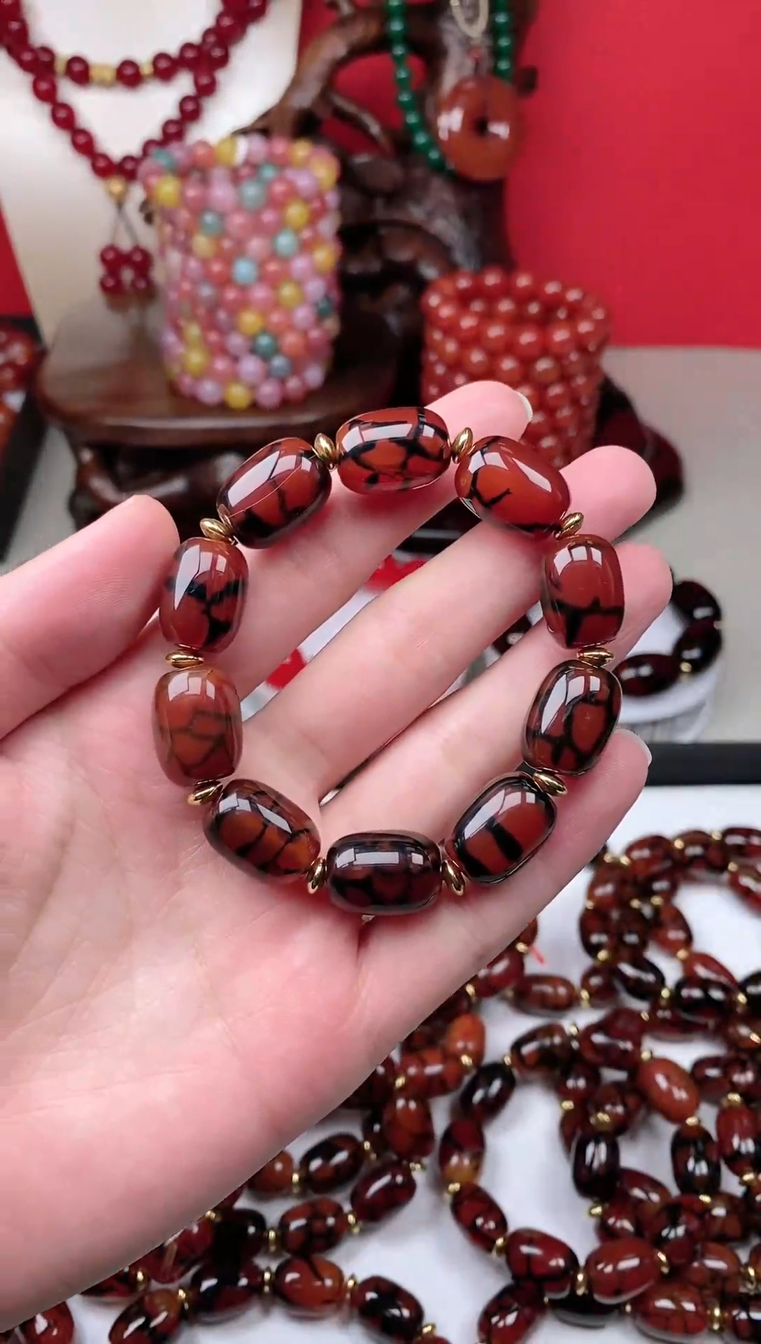 【闪购商品】玛瑙/玉髓手串未镶嵌赤血龙纹枣珠