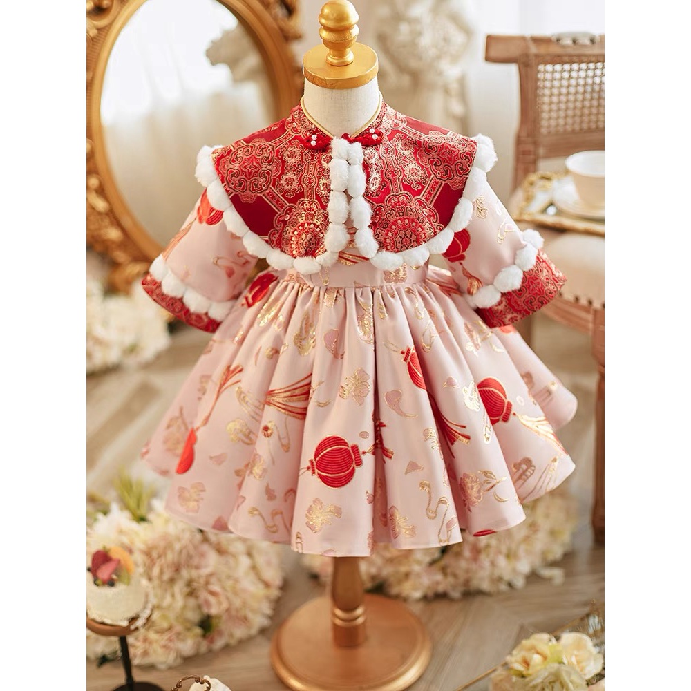 《鹿梦》周岁轻奢礼服抓周公主裙唐装婴儿一岁生日宴会包屁服中国风
