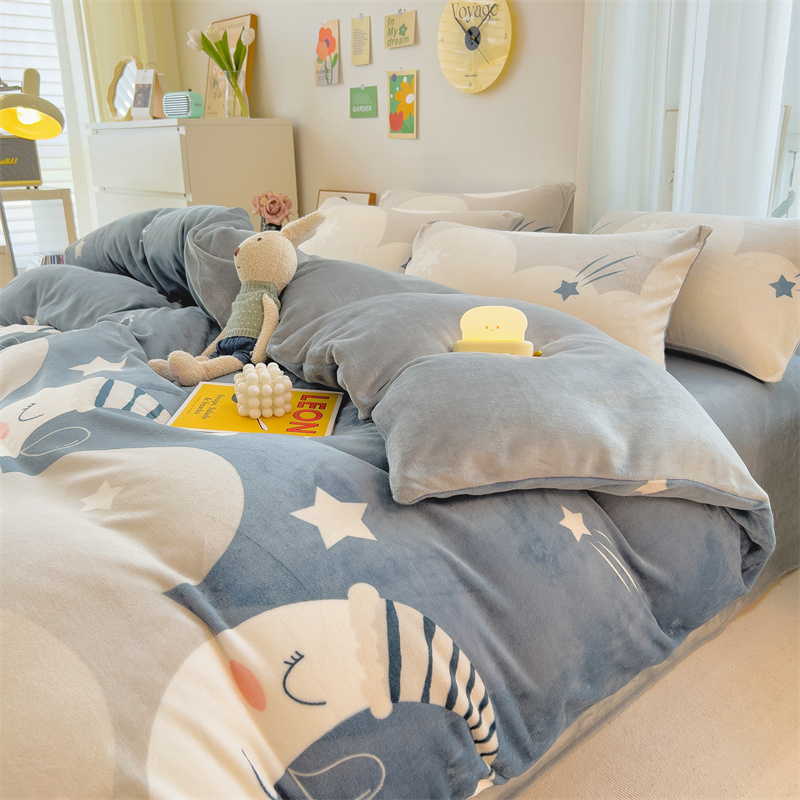 牛奶绒床上四件套冬季珊瑚绒厚法兰绒面法莱加绒被套男床单三件套