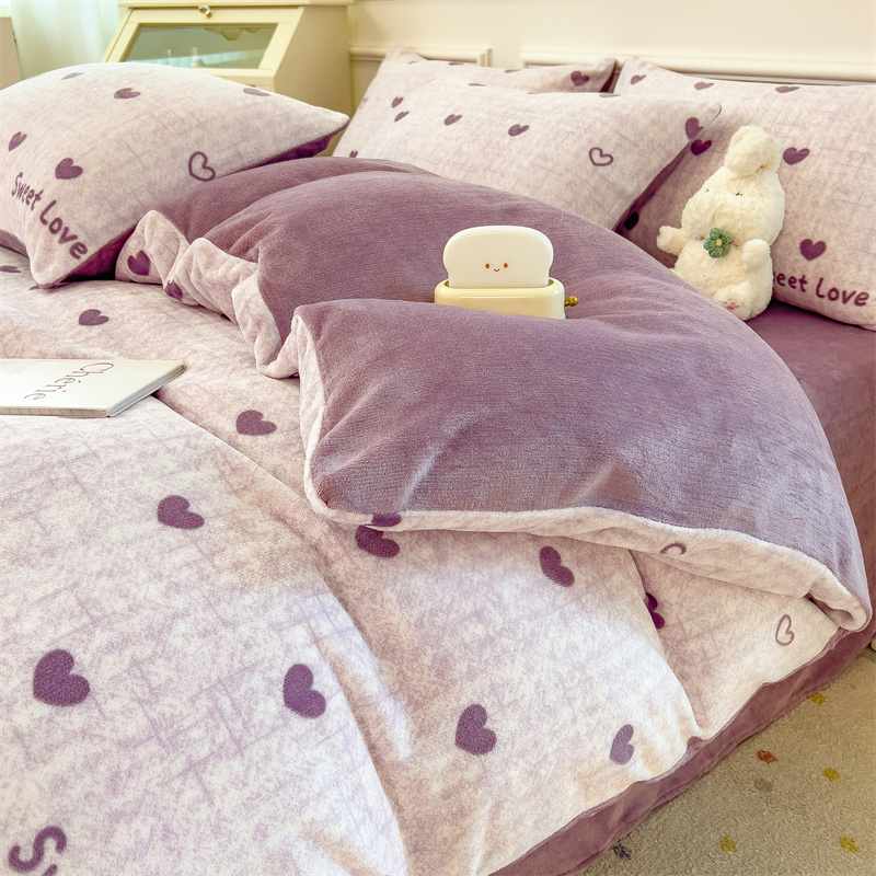 牛奶绒床上四件套冬季珊瑚绒厚法兰绒面法莱加绒被套男床单三件套