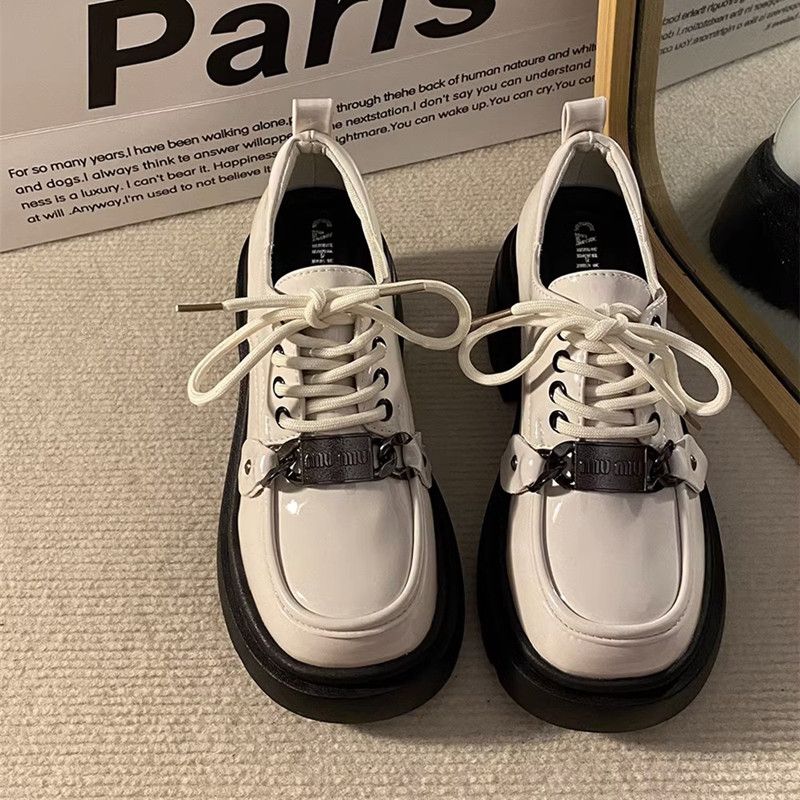 冬款黑色小皮鞋女2023新款秋季圆头增高松糕底学生日系jk制服厚