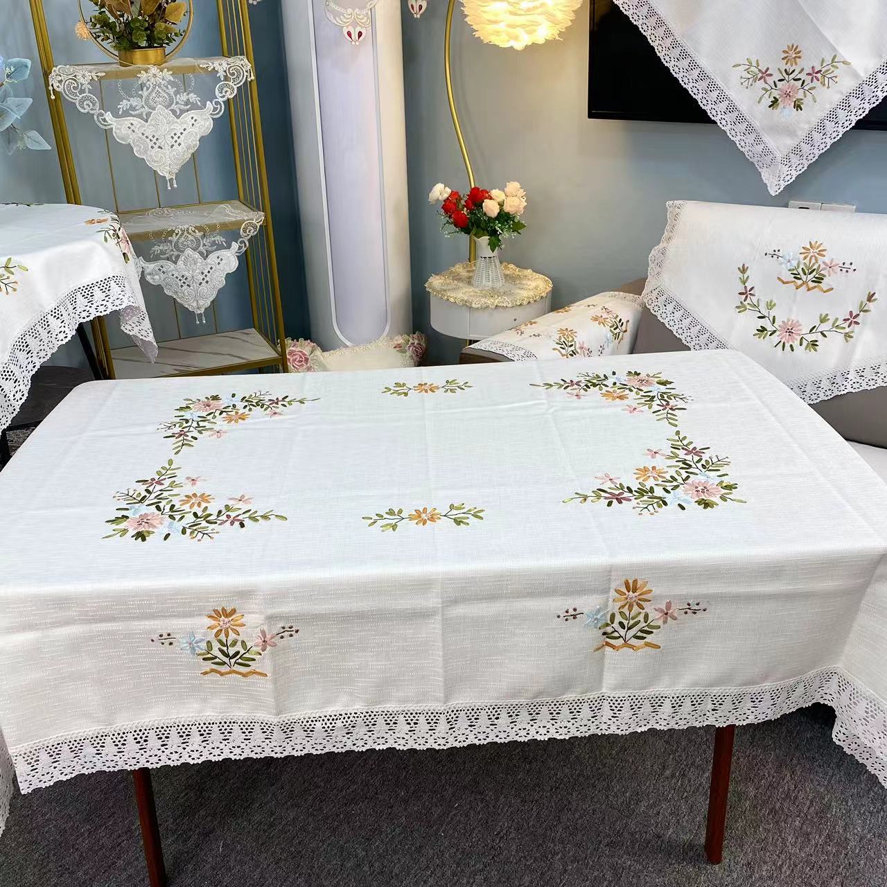 B-80【70*160CM】竹节提花面料盖巾盖布手工丝带绣防尘欧式绣花绣花