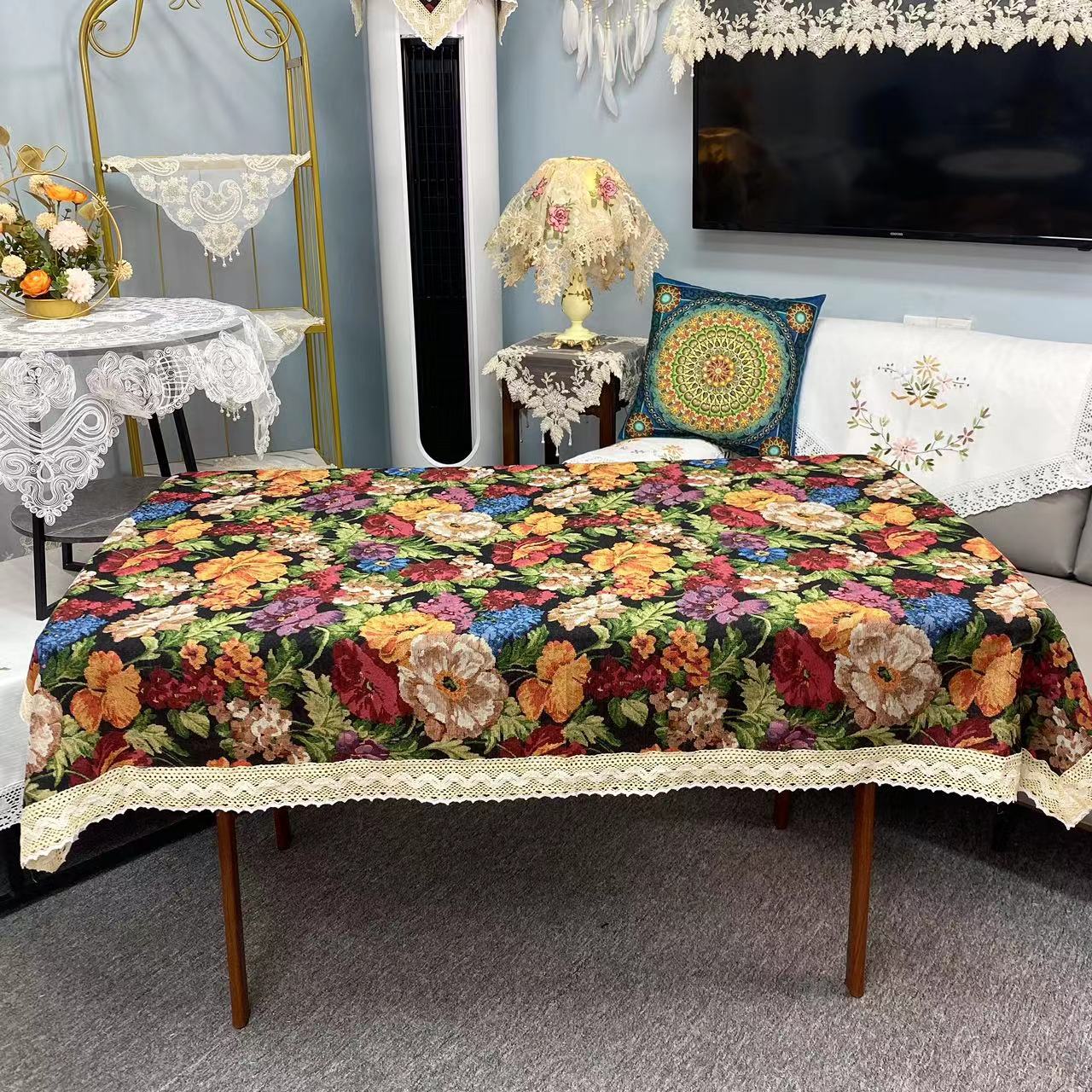 E-37【150*220CM】鸢尾花百花齐放桌布盖巾