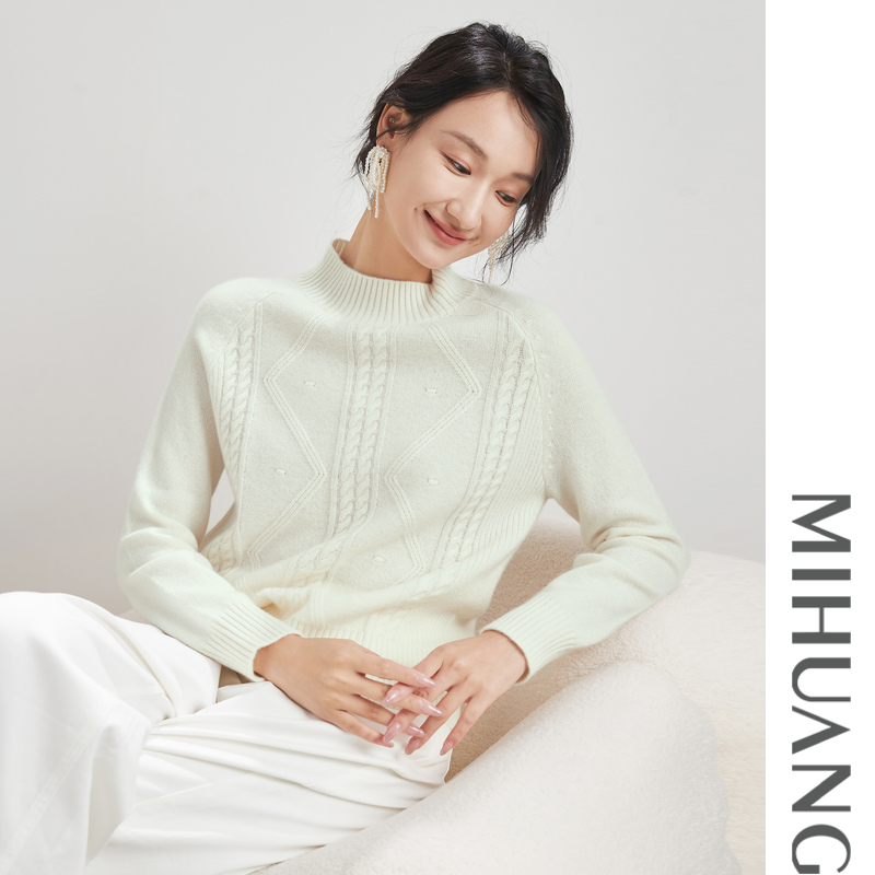 24秋冬米皇高领插肩袖羊绒女衫532221