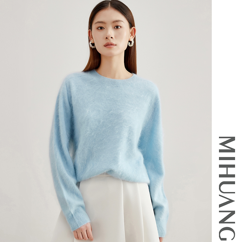 MIHUANG/米皇100山羊绒拉毛圆领宽松羊绒女衫ZJ243458