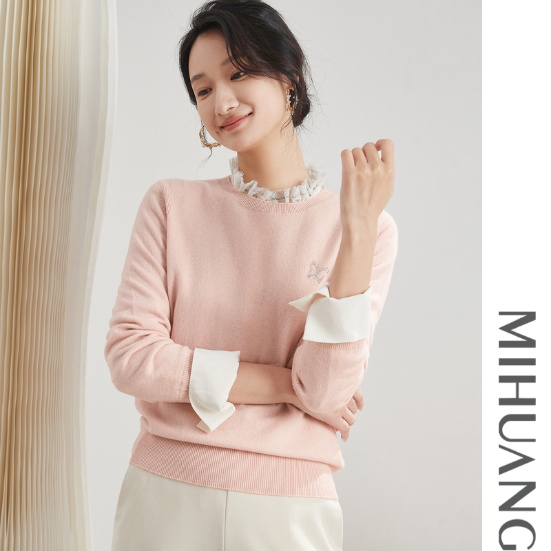 圆领烫钻羊绒基础款打底女衫532215