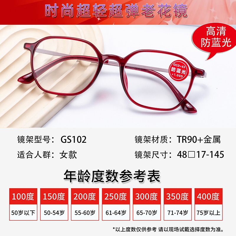 超轻防蓝光老花镜老年人气质修颜护眼TR90合金老花镜轻薄镜框