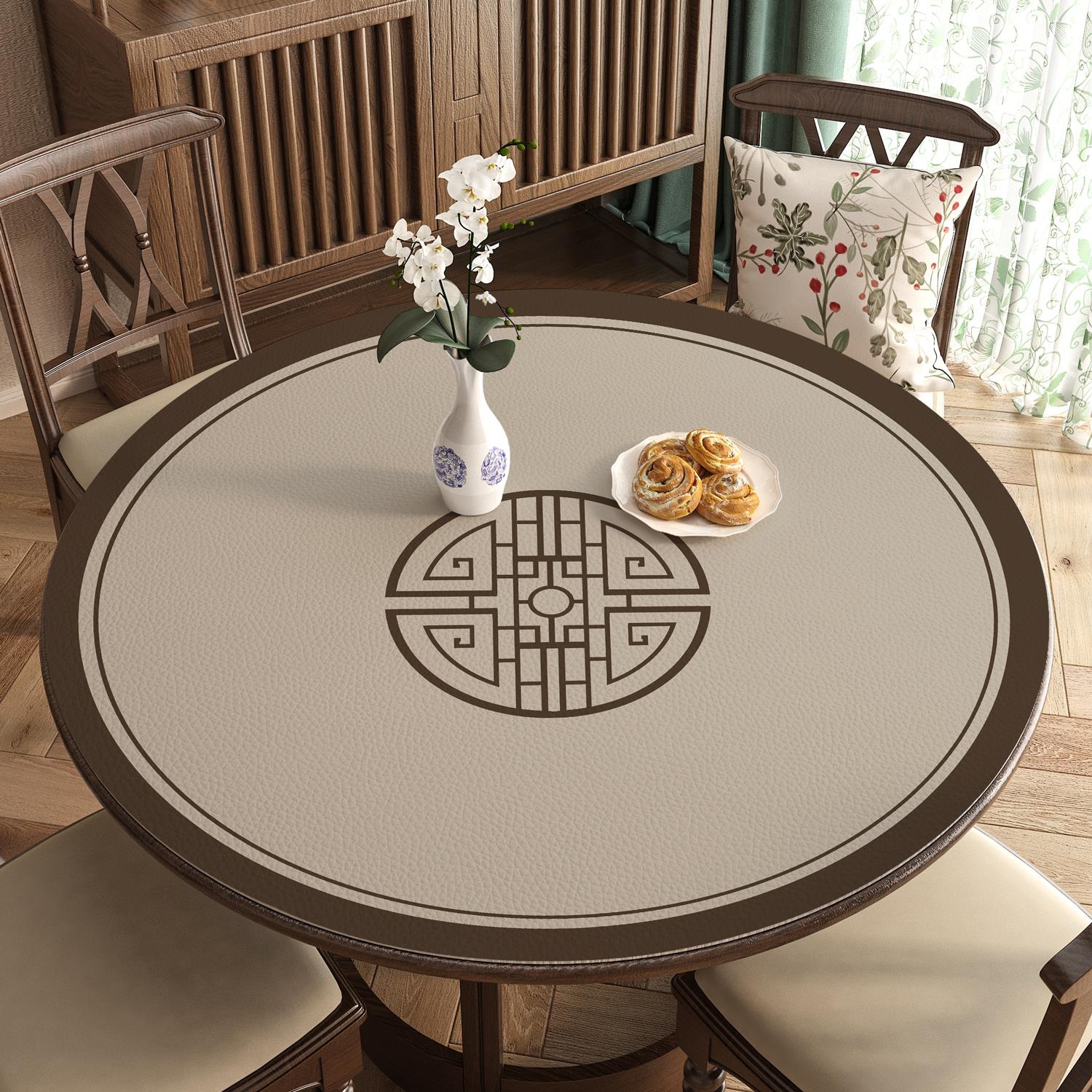 2026圆形新中式家用轻奢免洗防水防油防烫餐桌茶几硅胶软皮革桌垫