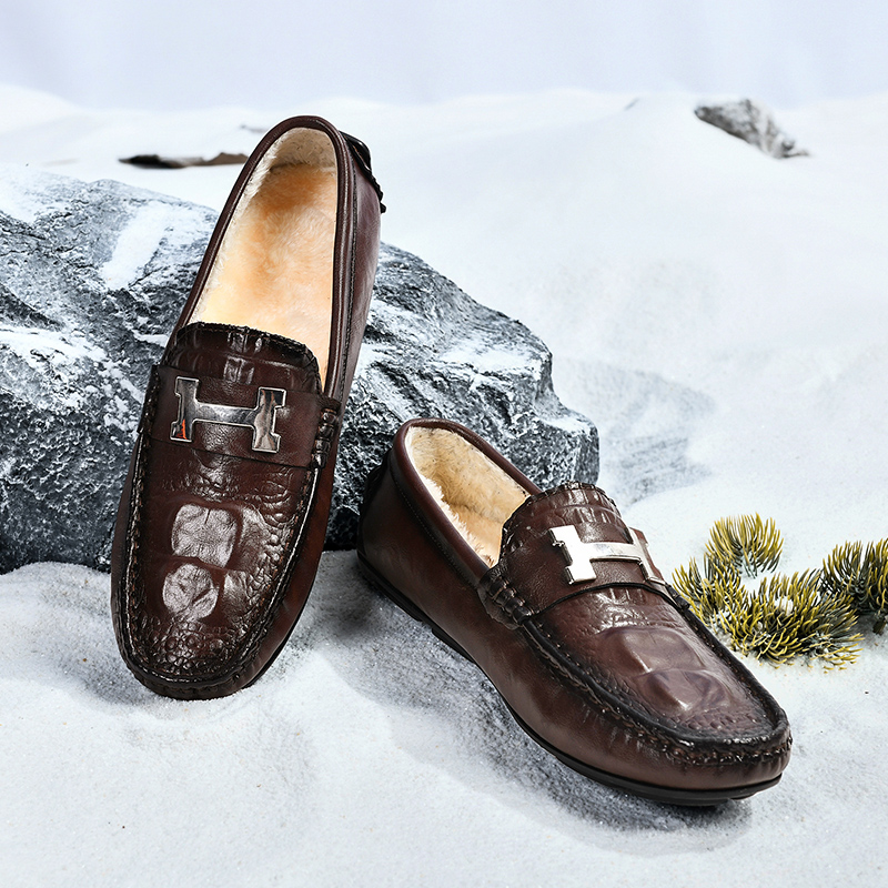 冬季加绒豆豆鞋男商务正装一脚蹬懒人鞋休闲男鞋青年百搭软皮软底