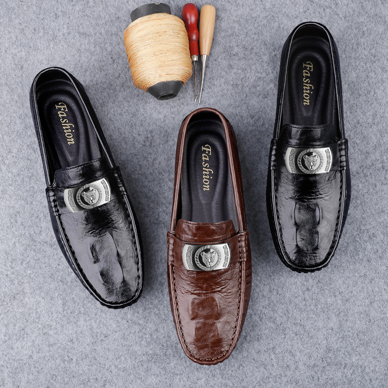 时尚豆豆鞋男商务正装百搭软皮软底秋冬透气牛皮一脚蹬懒人鞋单鞋