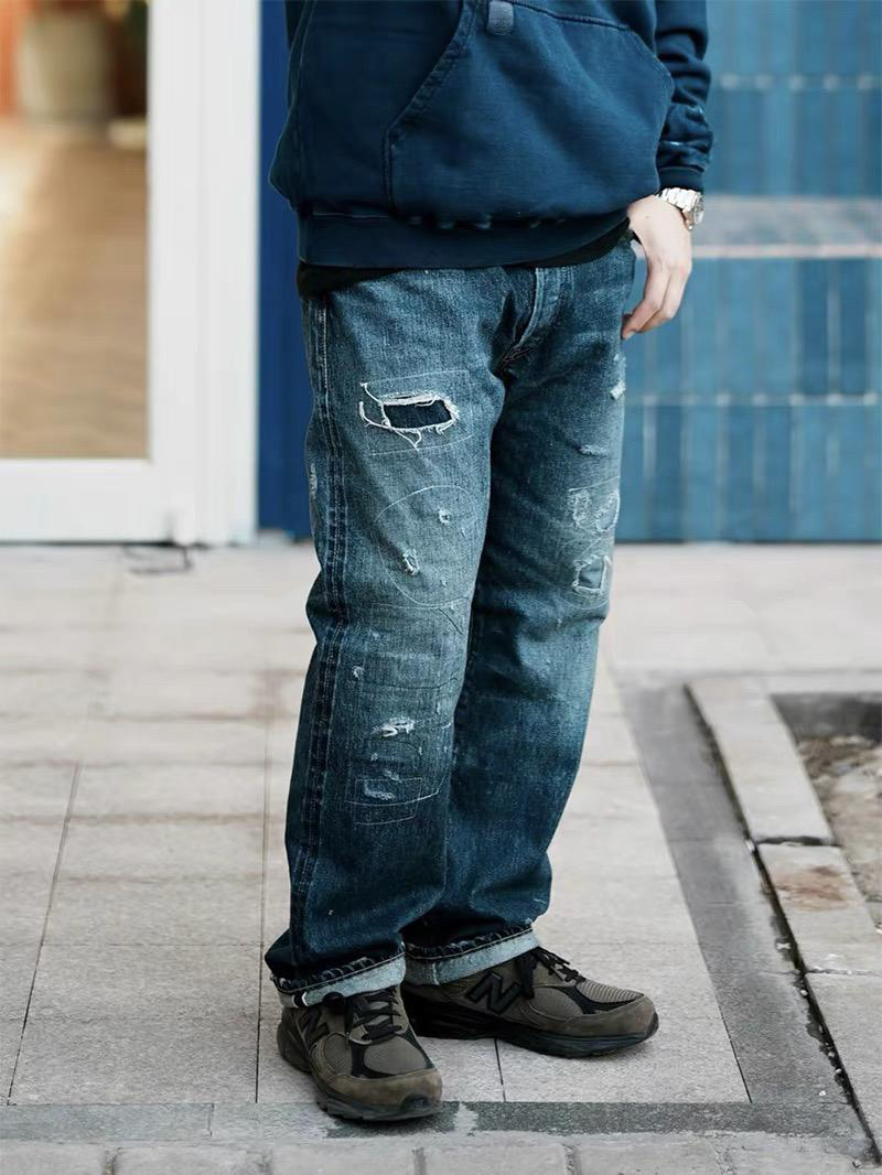 23AWK97 xN.HOOLYWOOD余文乐同款联名水洗补丁直筒赤耳牛仔裤男潮