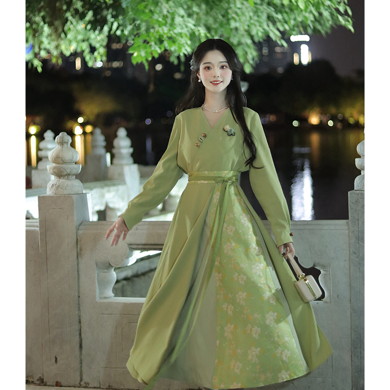 瑶西【绿拂凌波】汉服新国风裙子女装春款爆款秋两件套套装汉元素