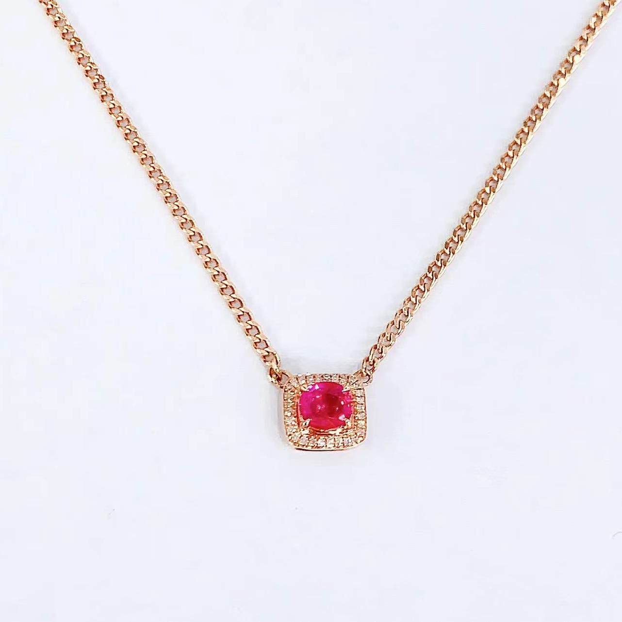 18K金镶嵌红宝石项链^ 裸石尺寸5x3.4
