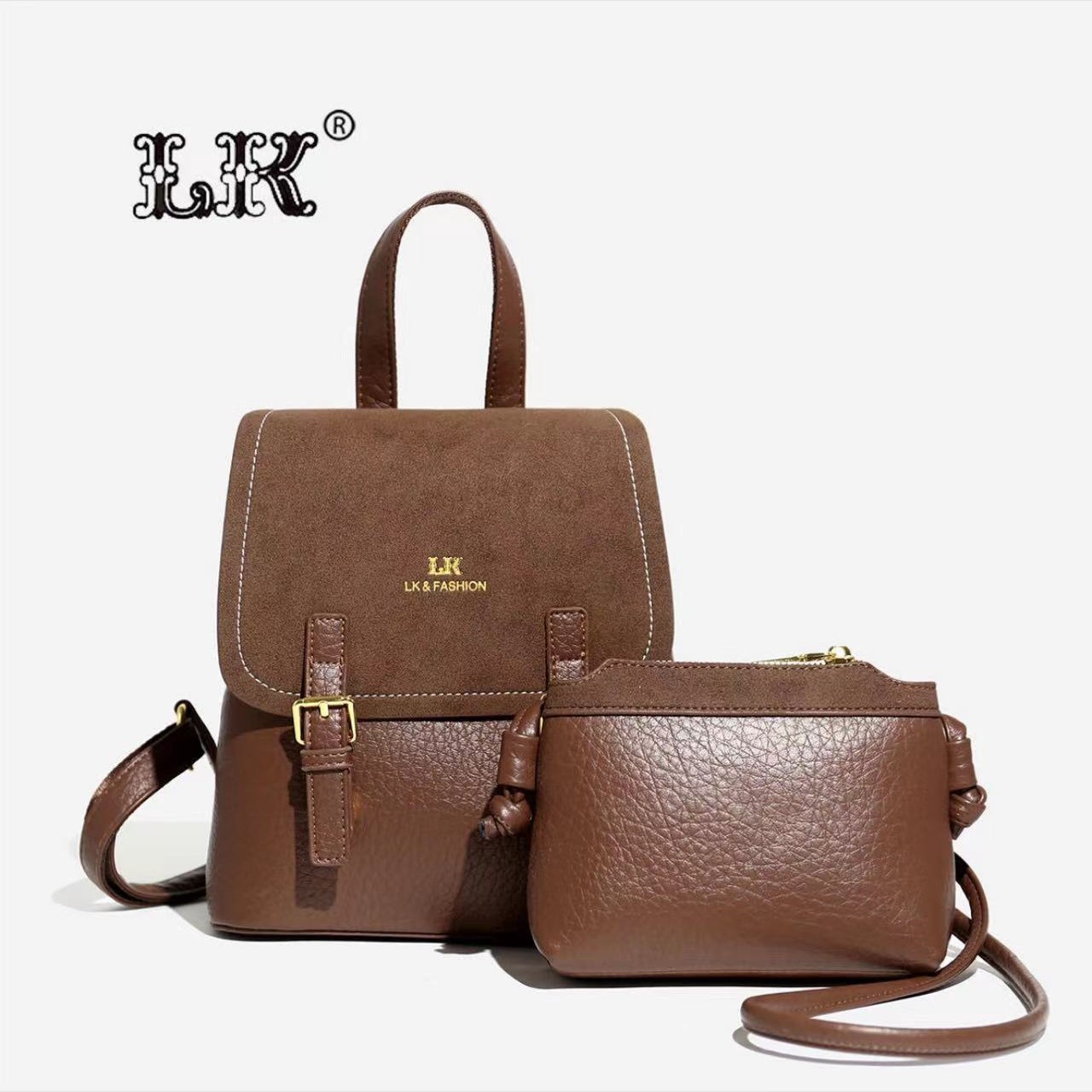 063棕色女士经典水桶包时尚双肩包百搭单肩包网红【无礼盒】