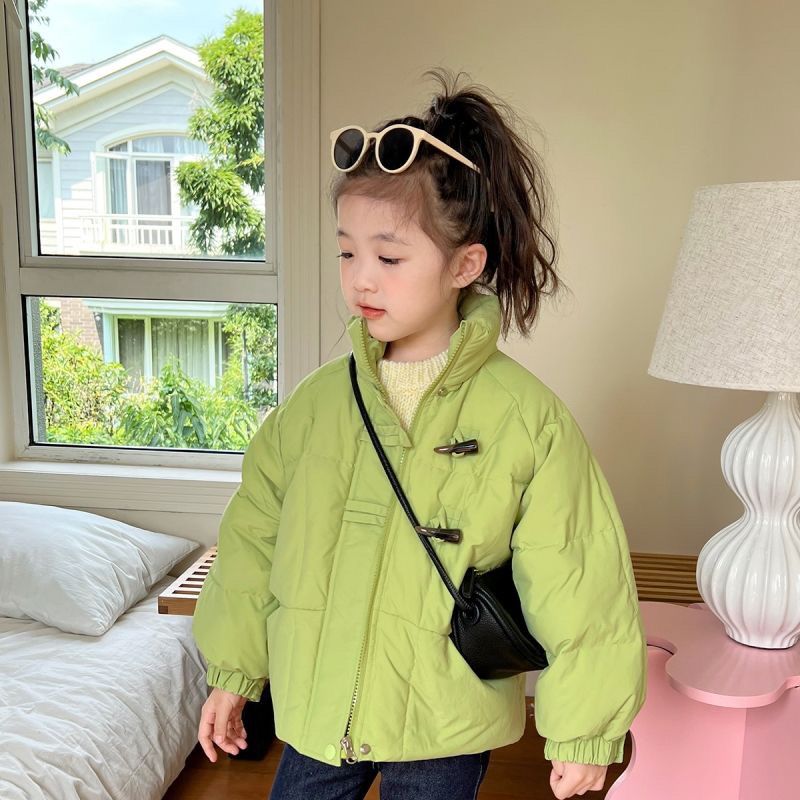 女童棉服2024冬季新款韩版洋气牛角扣棉袄上衣女宝宝保暖外套