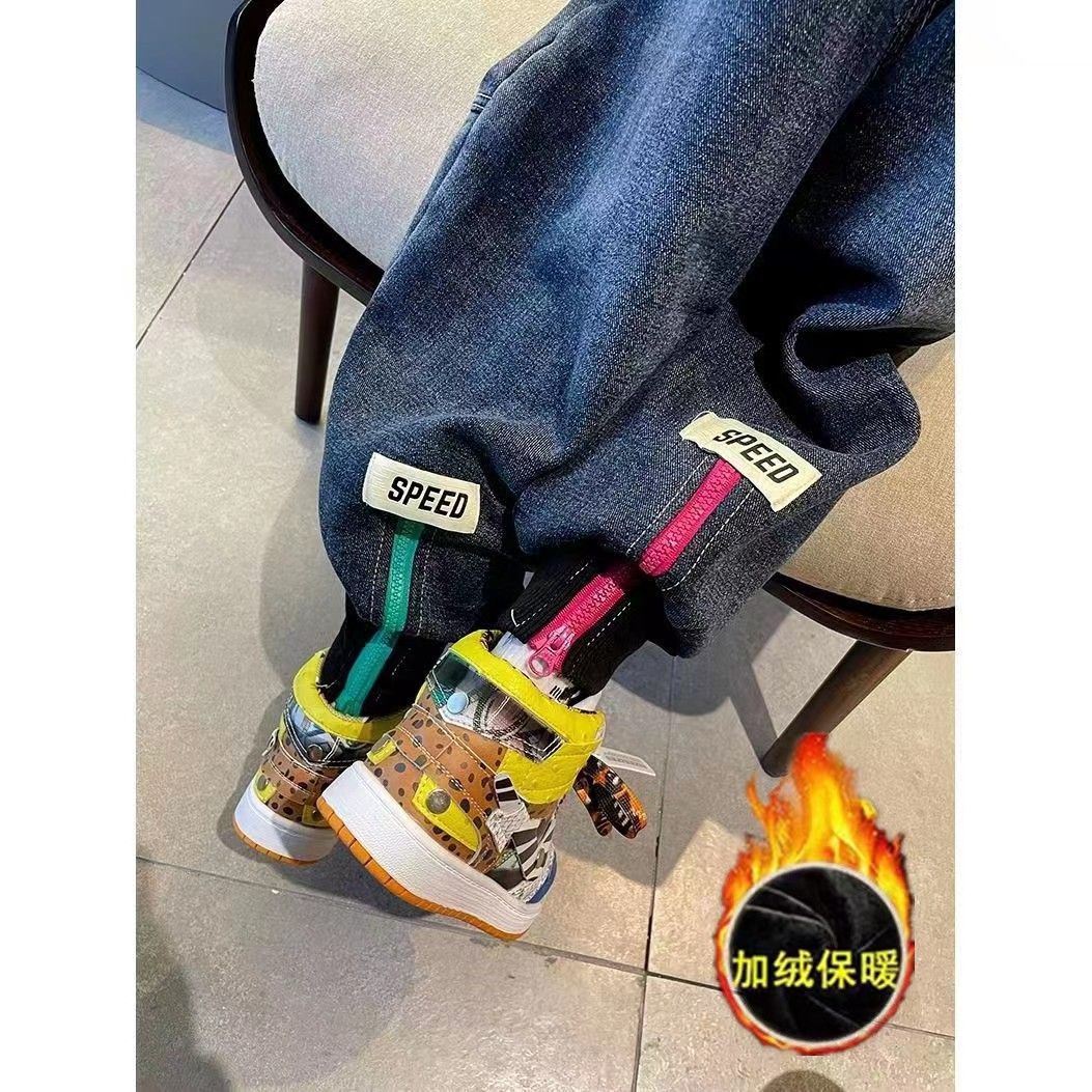 男童牛仔裤秋冬款2022新款宝宝牛仔裤束脚休闲长裤中小童一体儿童