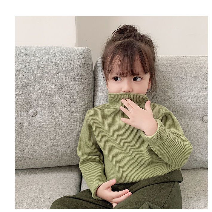 公主风新款秋冬季加绒儿童套头打底针织衫宝宝加厚半高女童针织衫