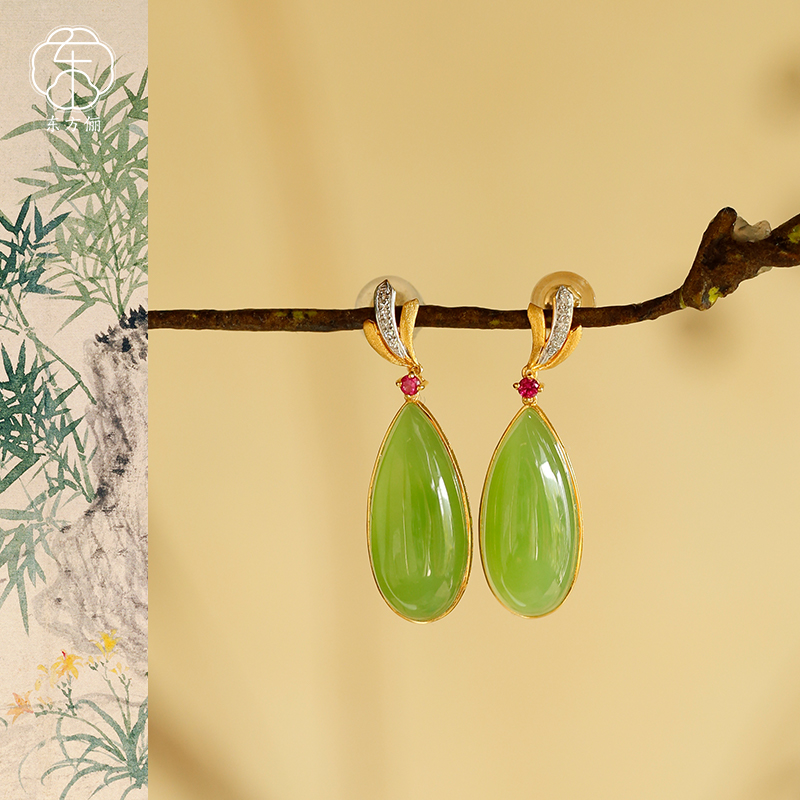 东方俪DOFUNLY【春雨岚】和田玉耳坠水滴18K金高级感BYEZ 雅韵