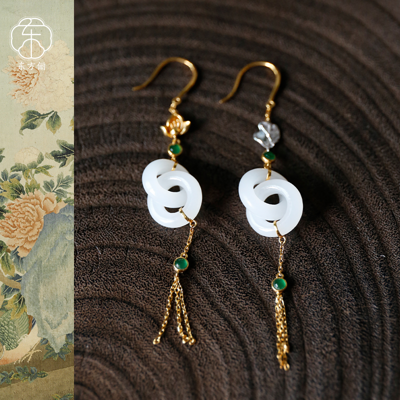 东方俪DOFUNLY【月倩云】和田玉玉连环流苏耳坠18K金高级感WYEZ云窗