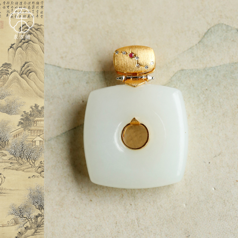 东方俪DOFUNLY【芳雪知】和田玉方形平安扣18K金吊坠WYDZ雅韵