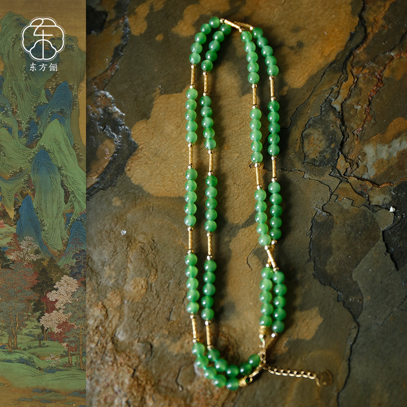 东方俪DOFUNLY【迎春链】和田玉碧玉18K金圆珠项链毛衣链经典BYXL