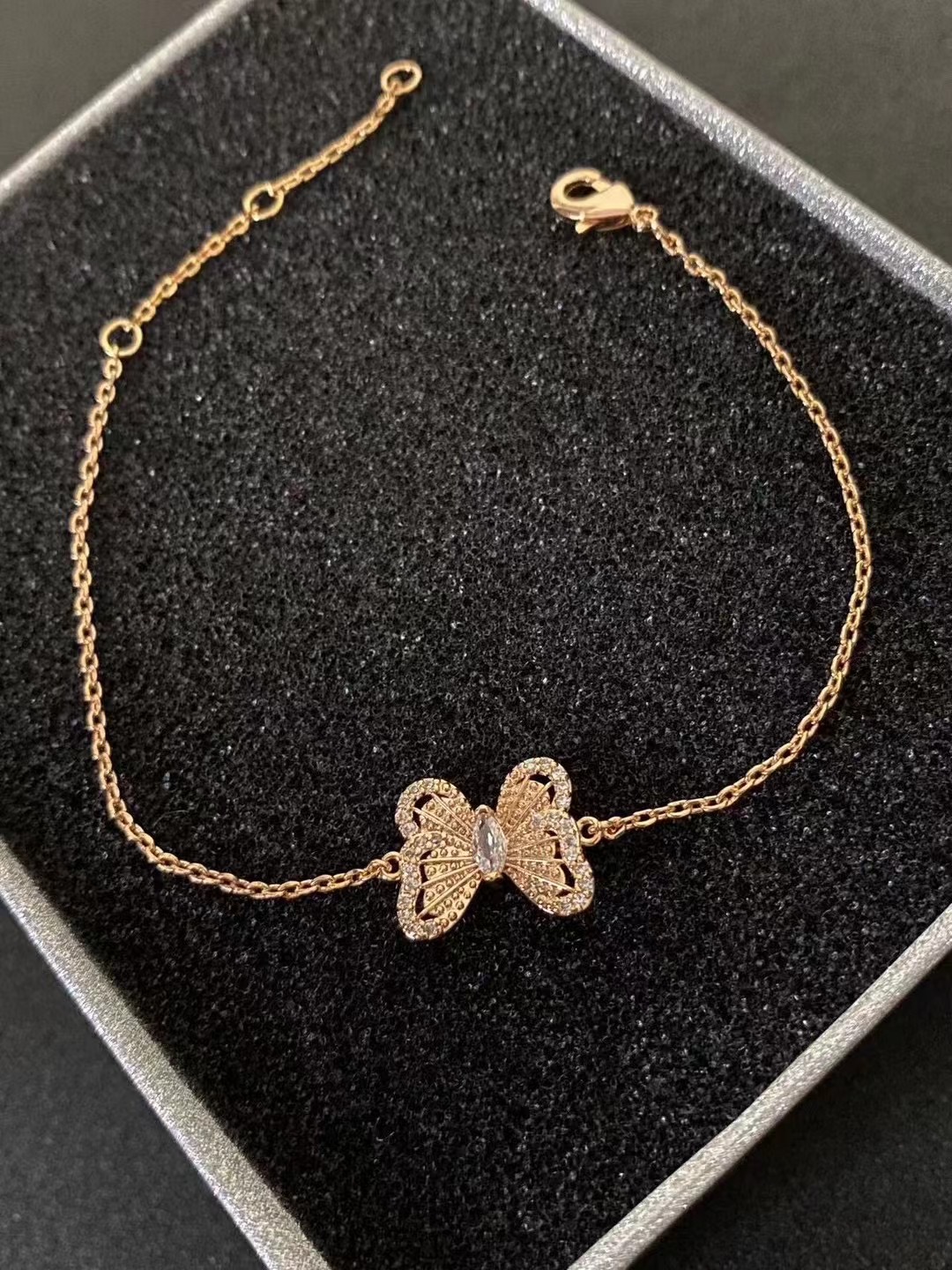 铜合金手链 【庄生梦蝶】 精致轻奢小众立体蝴蝶满钻拉丝手链030355