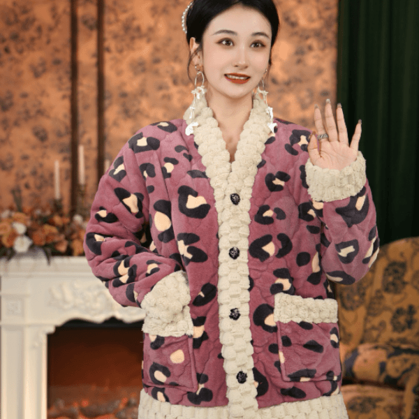 三层夹棉家居服套装小香风保暖套装冬季