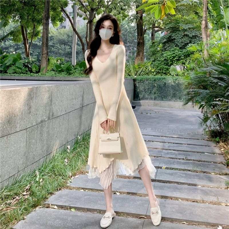 2023秋冬新款设计感不规则小香风温柔连衣裙女御姐风裙子长袖长裙