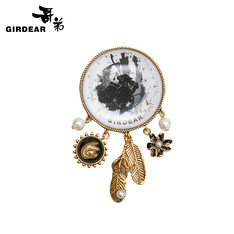 合金玻璃胸针 哥弟新款气质鸵鸟之舞复古胸针造型穿搭配饰1900451