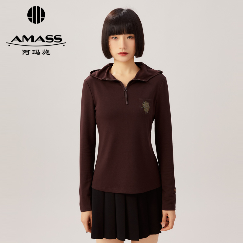 AMASS/阿玛施带帽百搭时尚修身美拉德休闲连帽长袖卫衣女 5300662