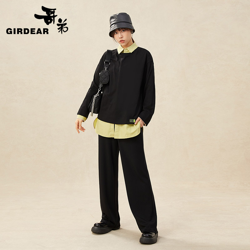 哥弟慵懒风圆领长袖卫衣休闲裤套装1300808+1100408