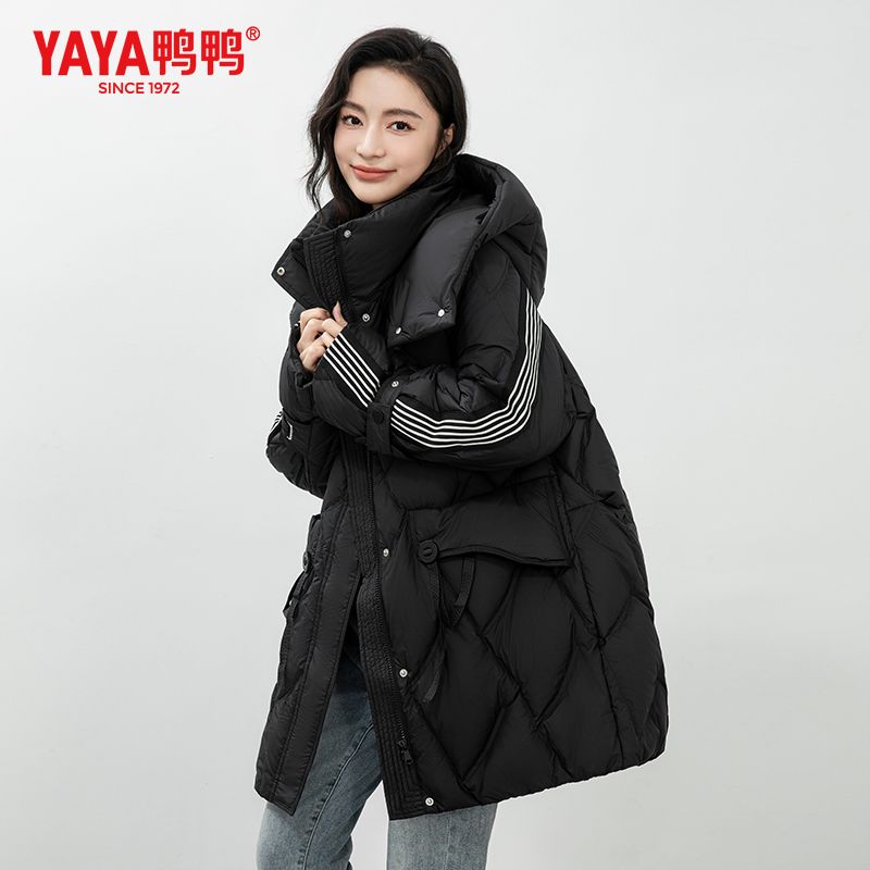 鸭鸭羽绒服2024年冬新款时尚拼接中长款女士保暖外套YE3B624256A