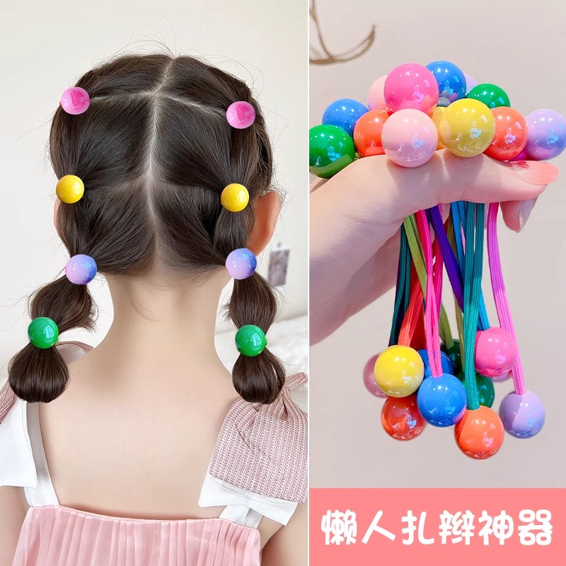 儿童糖果色发圈高品质高马尾双头球球发绳女童创新简约不伤发皮筋